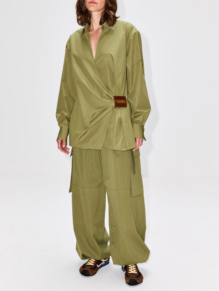 Draped Shirt,LOEWE,KHAKI GREEN,Image 1