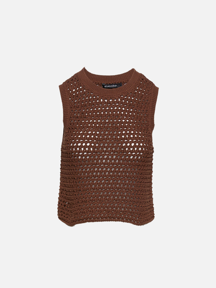 Cameron Knit Tank,ELYSEWALKER LABEL,CHOCOLATE,Image 1