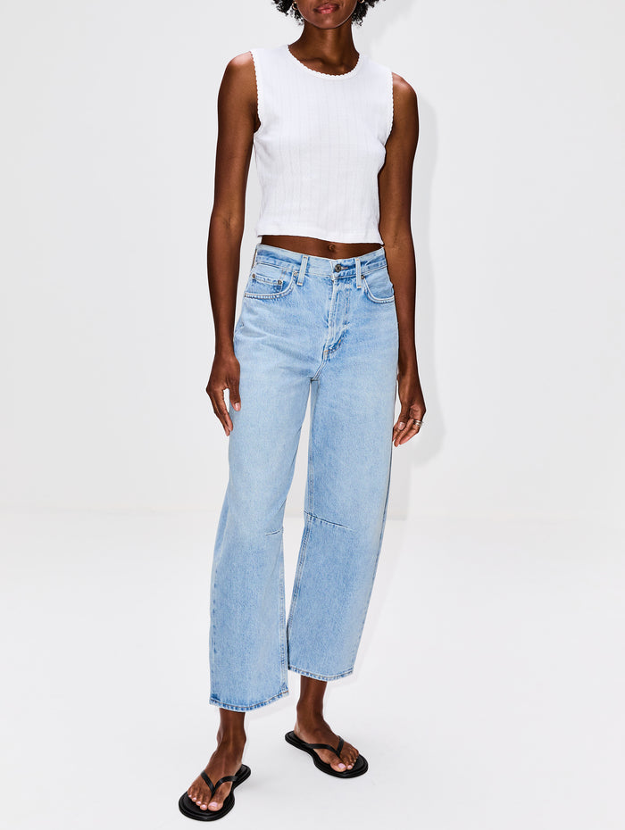 Pointelle Sleeveless Crew Top,LESET,WHITE,Image 1