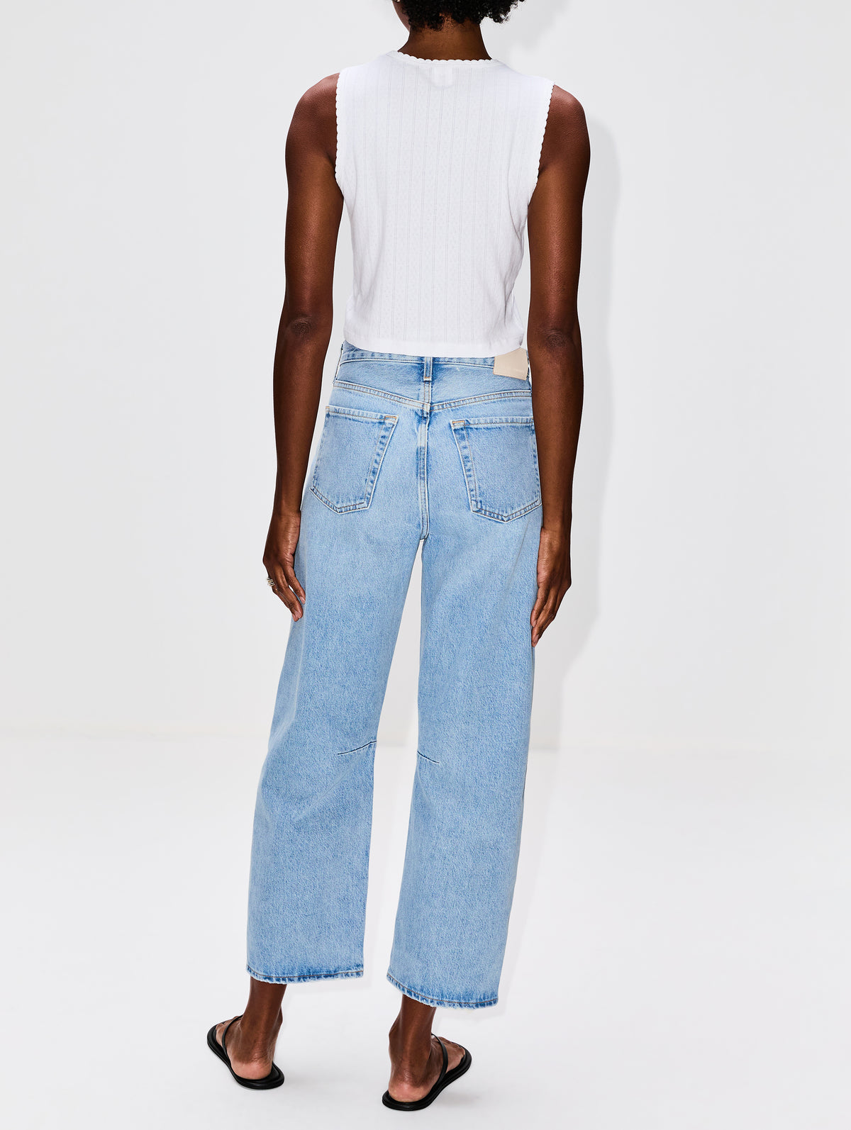 Pointelle Sleeveless Crew Top,LESET,WHITE,Image 3