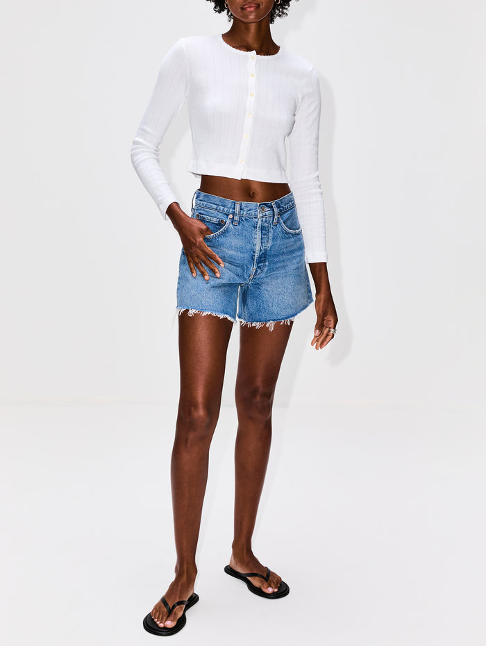 Pointelle Crop Cardigan,LESET,WHITE,Image 1
