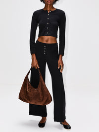 Pointelle Crop Cardigan,LESET,BLACK,Image 2