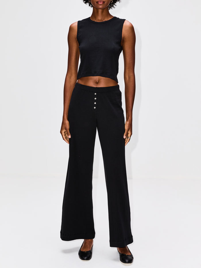 Pointelle Sleeveless Crew Top,LESET,BLACK,Image 1