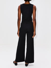 Pointelle Sleeveless Crew Top,LESET,BLACK,Image 3