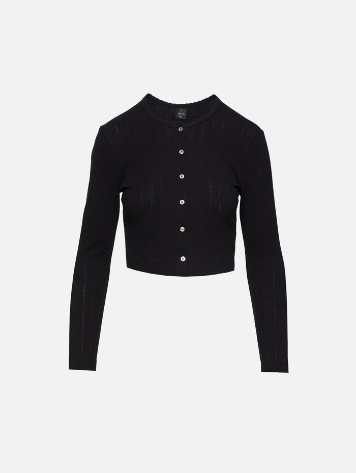 Pointelle Crop Cardigan,LESET,BLACK,Image 1