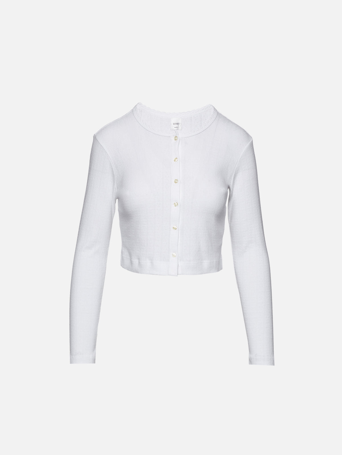 Pointelle Crop Cardigan,LESET,WHITE,Image 1