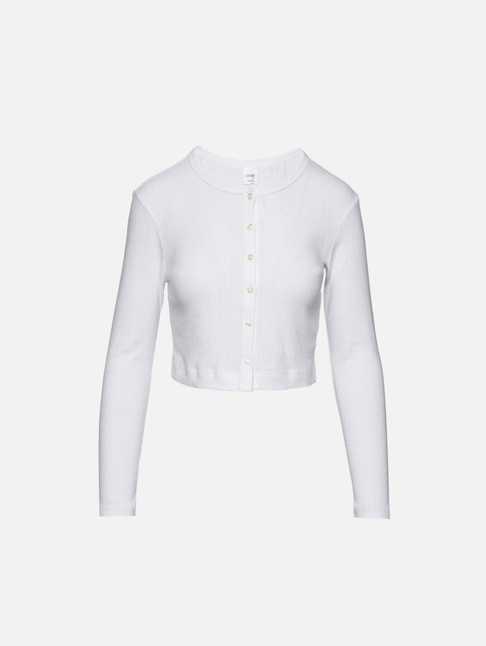 Pointelle Crop Cardigan,LESET,WHITE,Image 1