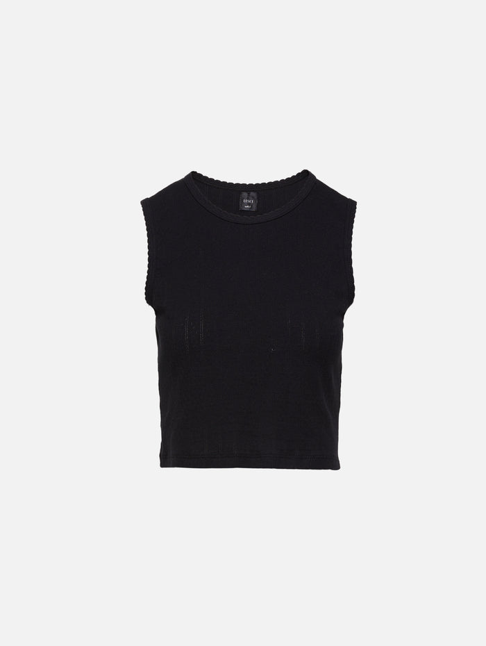 Pointelle Sleeveless Crew Top,LESET,BLACK,Image 1
