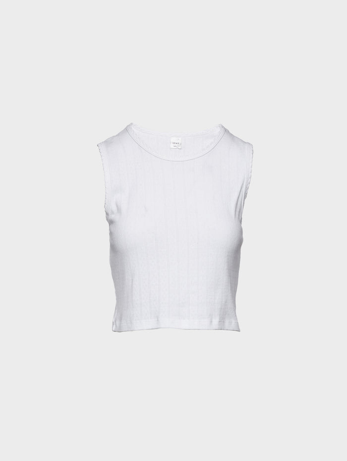 Pointelle Sleeveless Crew Top,LESET,WHITE,Image 1