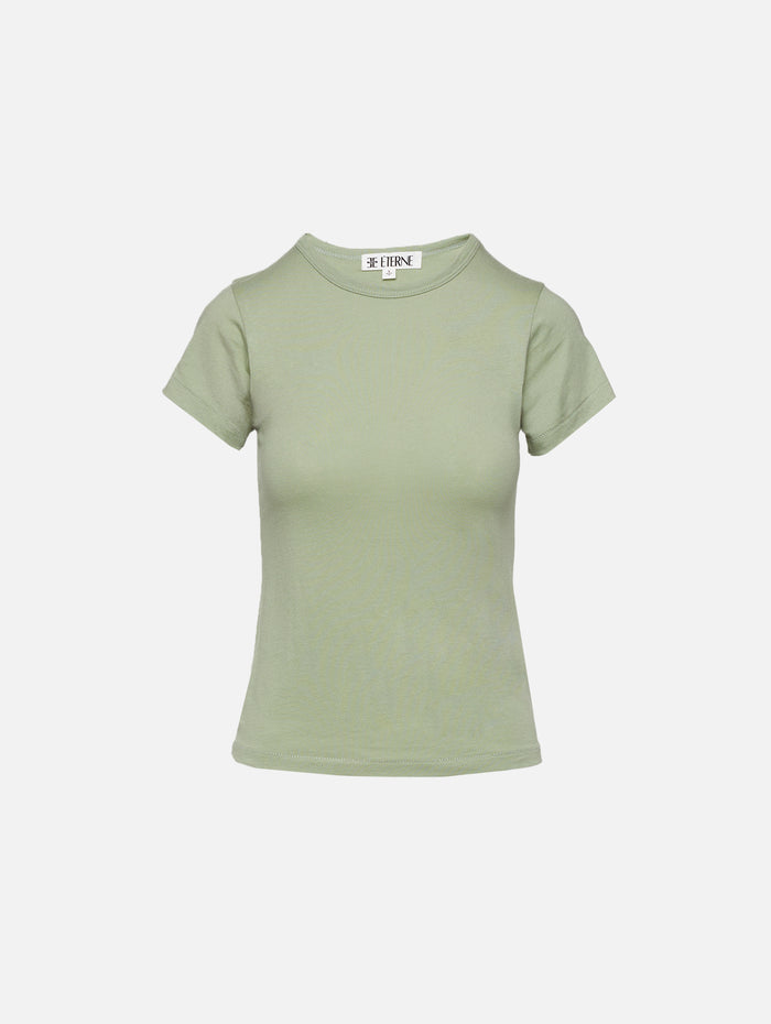 Fitted Crewneck Short Sleeve Tee,ÉTERNE,SAGE,Image 1