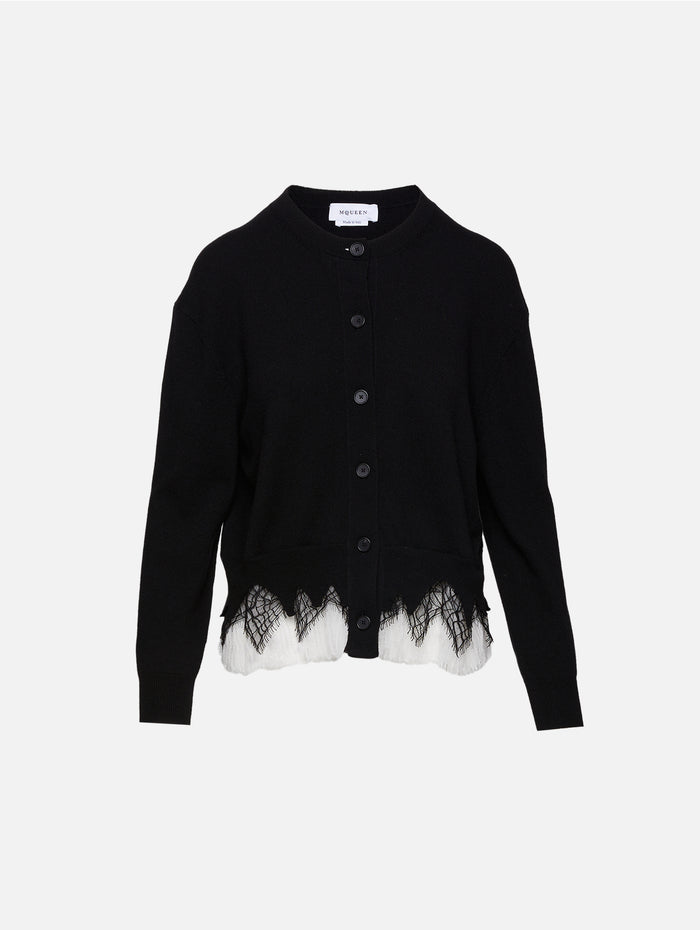 Shrunken Cardigan,ALEXANDER MCQUEEN,BLACK/IVORY,Image 1