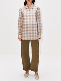 Chloe Bib Button Down Shirt,KALLMEYER,BEIGE PLAID,Image 2