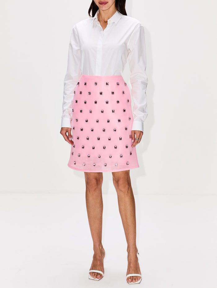 Leanne Embroidered Pencil Skirt,BRANDON MAXWELL,LIGHT PINK,Image 1