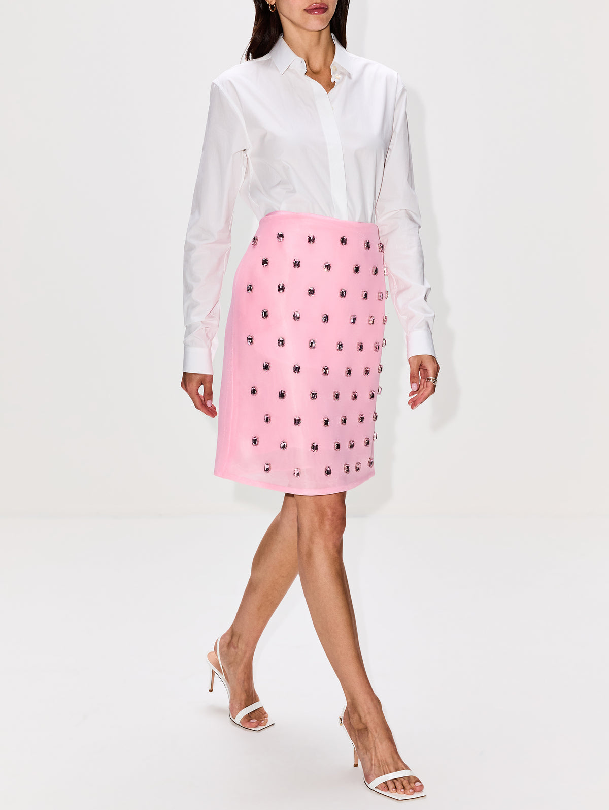 Leanne Embroidered Pencil Skirt,BRANDON MAXWELL,LIGHT PINK,Image 3