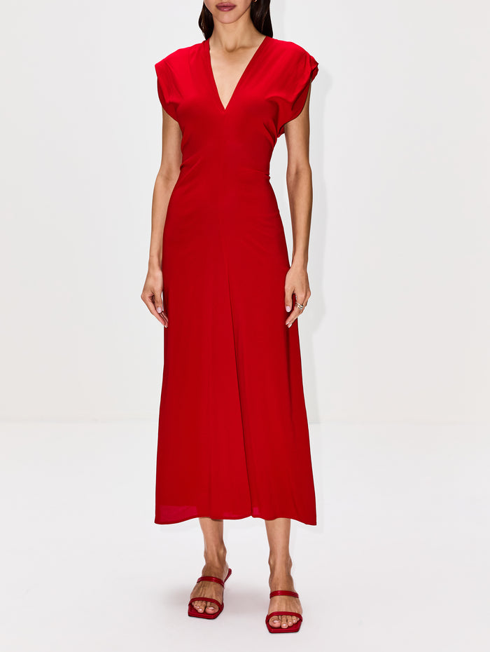 Plunge Drape Dress,ST AGNI,ROSSO,Image 1