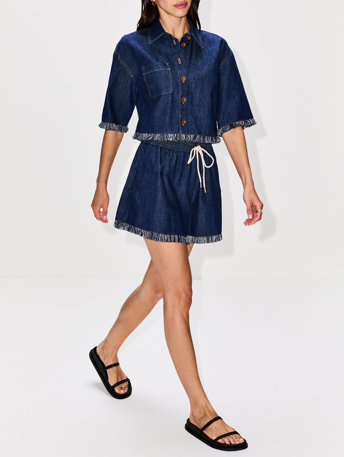 Rhiannon Fringe Denim Short,ZIMMERMANN,ATLANTIC,Image 3