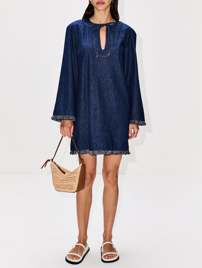 Rhiannon Fringe Denim Mini Dress,ZIMMERMANN,ATLANTIC,Image 1