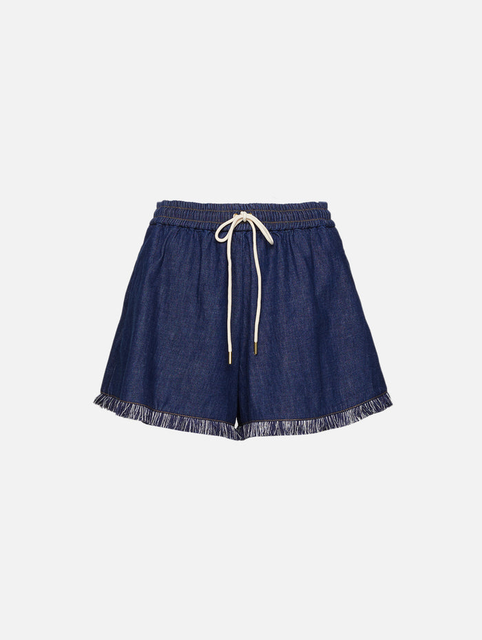 Rhiannon Fringe Denim Short,ZIMMERMANN,ATLANTIC,Image 1