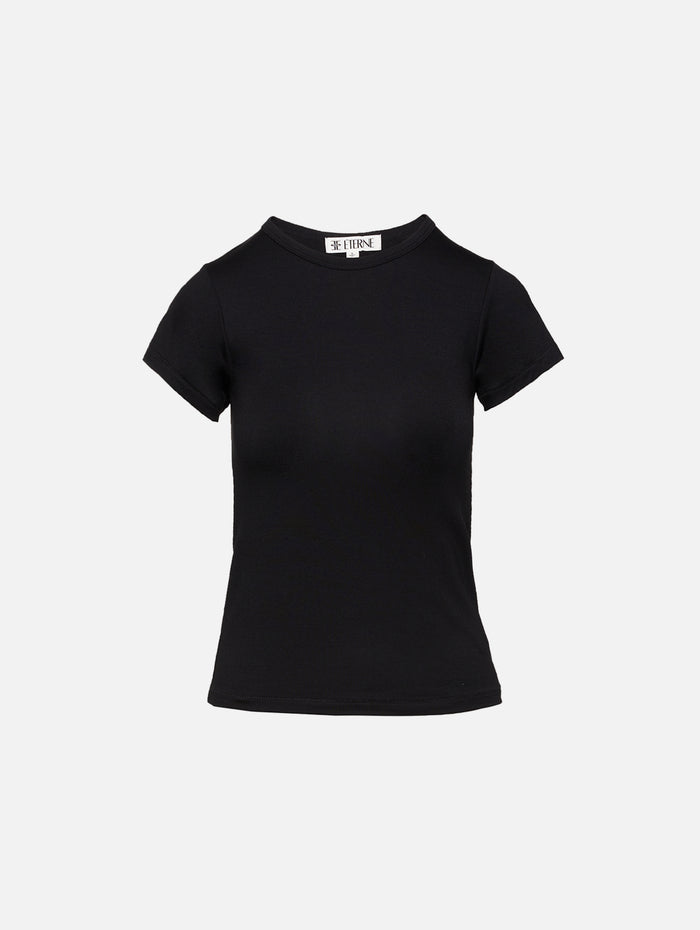 Fitted Crewneck Short Sleeve Tee,ÉTERNE,BLACK,Image 1