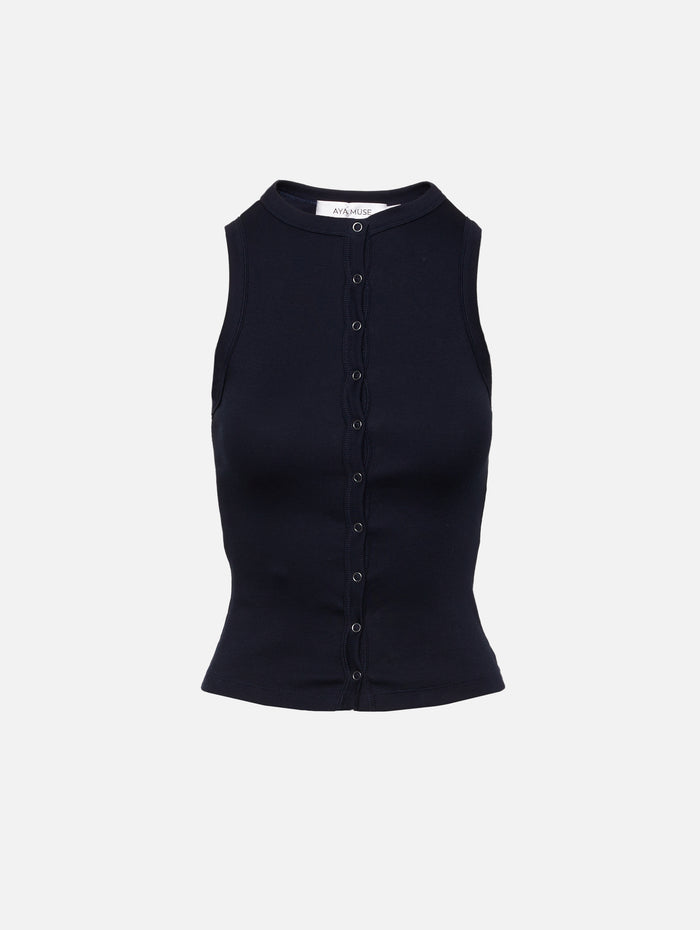 Button Up Tank,AYA MUSE,NAVY,Image 1