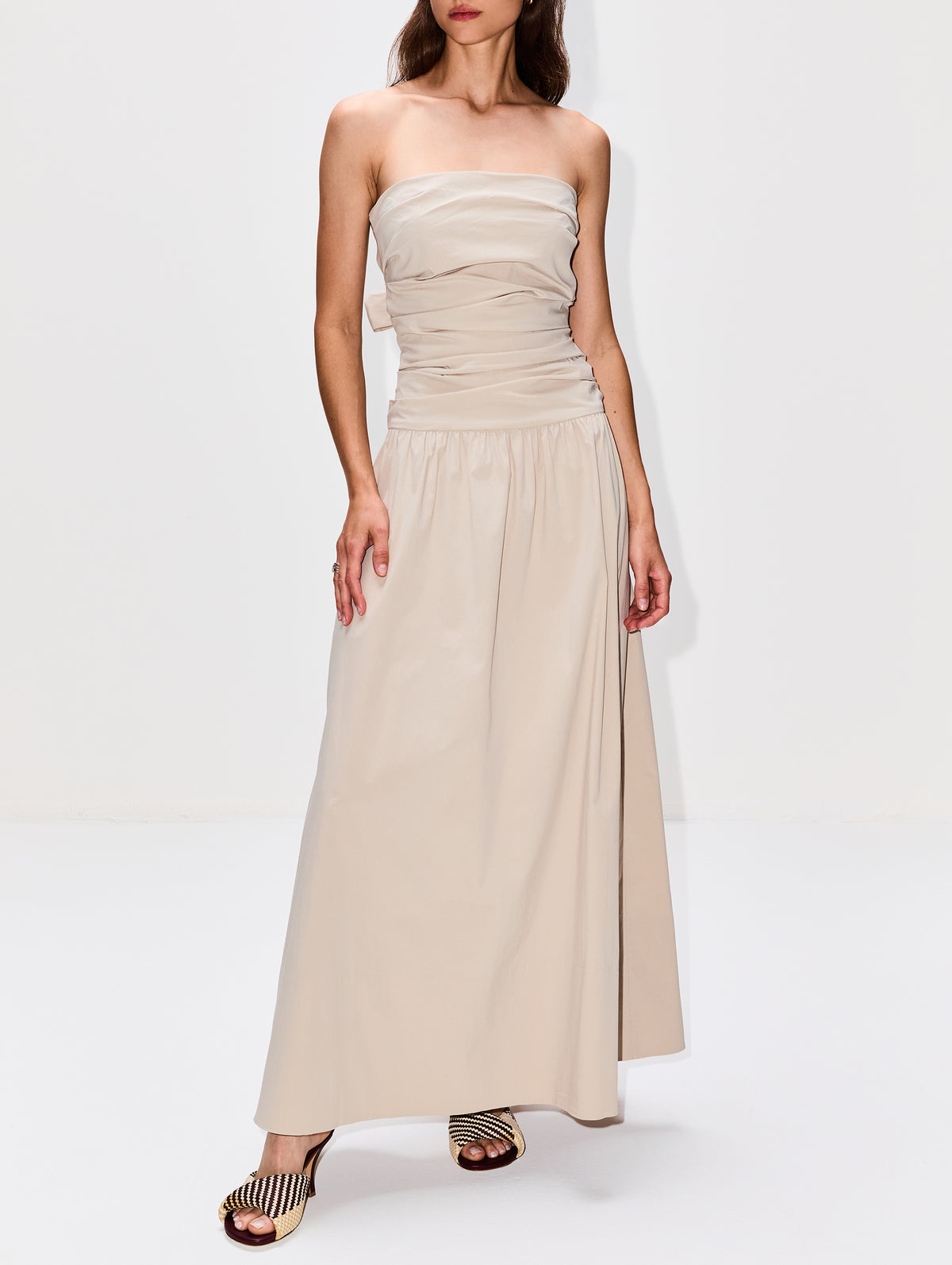 Gathered Strapless Tie Back Dress,ST AGNI,CRÈME,Image 2