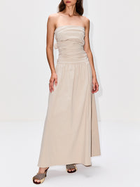 Gathered Strapless Tie Back Dress,ST AGNI,CRÈME,Image 2