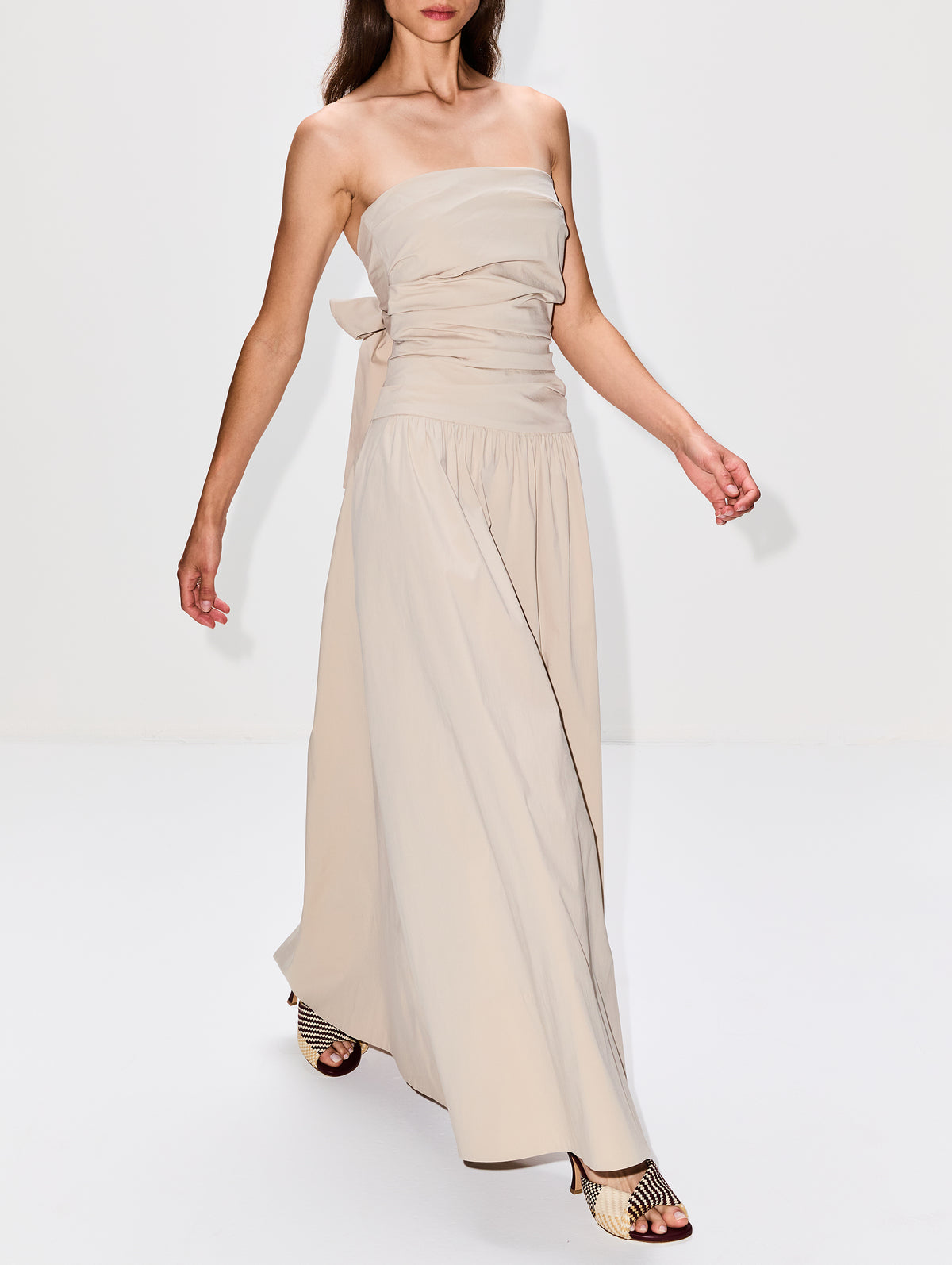 Gathered Strapless Tie Back Dress,ST AGNI,CRÈME,Image 3