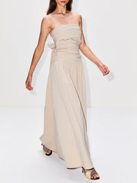 Gathered Strapless Tie Back Dress,ST AGNI,CRÈME,Image 3