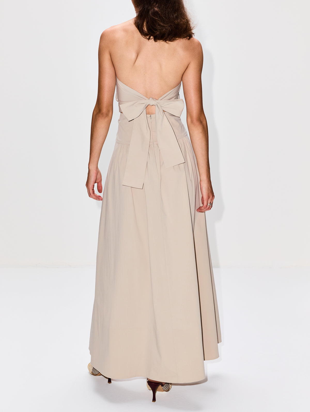 Gathered Strapless Tie Back Dress,ST AGNI,CRÈME,Image 4