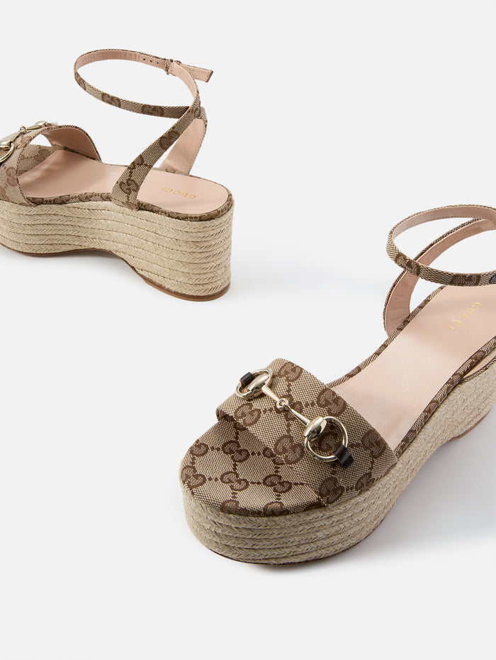 Lady Horsebit Espadrille Wedge,GUCCI,BEIGE,Image 1