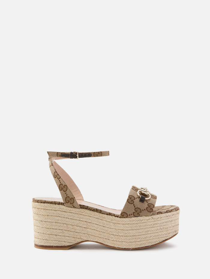 Lady Horsebit Espadrille Wedge,GUCCI,BEIGE,Image 1