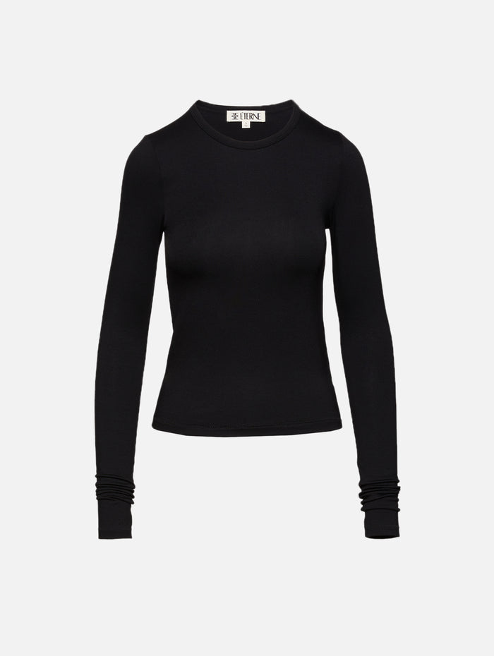 Fitted Crewneck Long Sleeve Tee,ÉTERNE,BLACK,Image 1