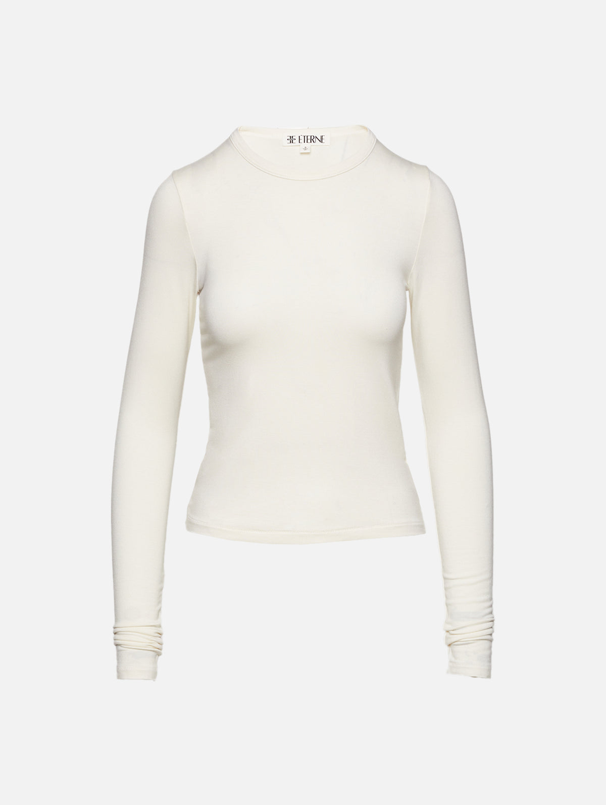 Fitted Crewneck Long Sleeve Tee,ÉTERNE,IVORY,Image 1