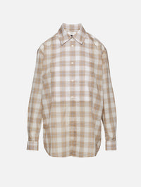 Chloe Bib Button Down Shirt,KALLMEYER,BEIGE PLAID,Image 1