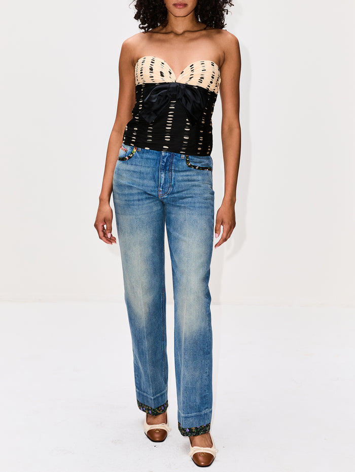Strapless Top,VALENTINO GARAVANI,BLACK/IVORY,Image 1