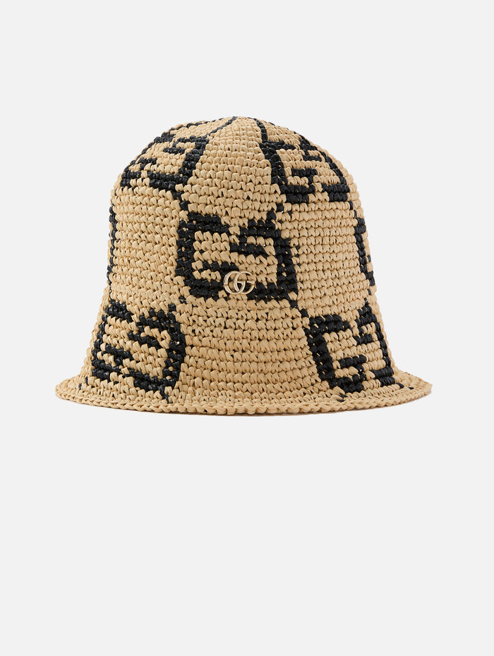 GG Straw Bucket Hat,GUCCI,NATURAL/BLACK,Image 1