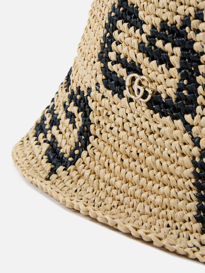 GG Straw Bucket Hat,GUCCI,NATURAL/BLACK,Image 1