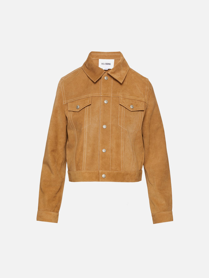 Suede Baby Trucker Jacket,RE/DONE,TOBACCO,Image 1