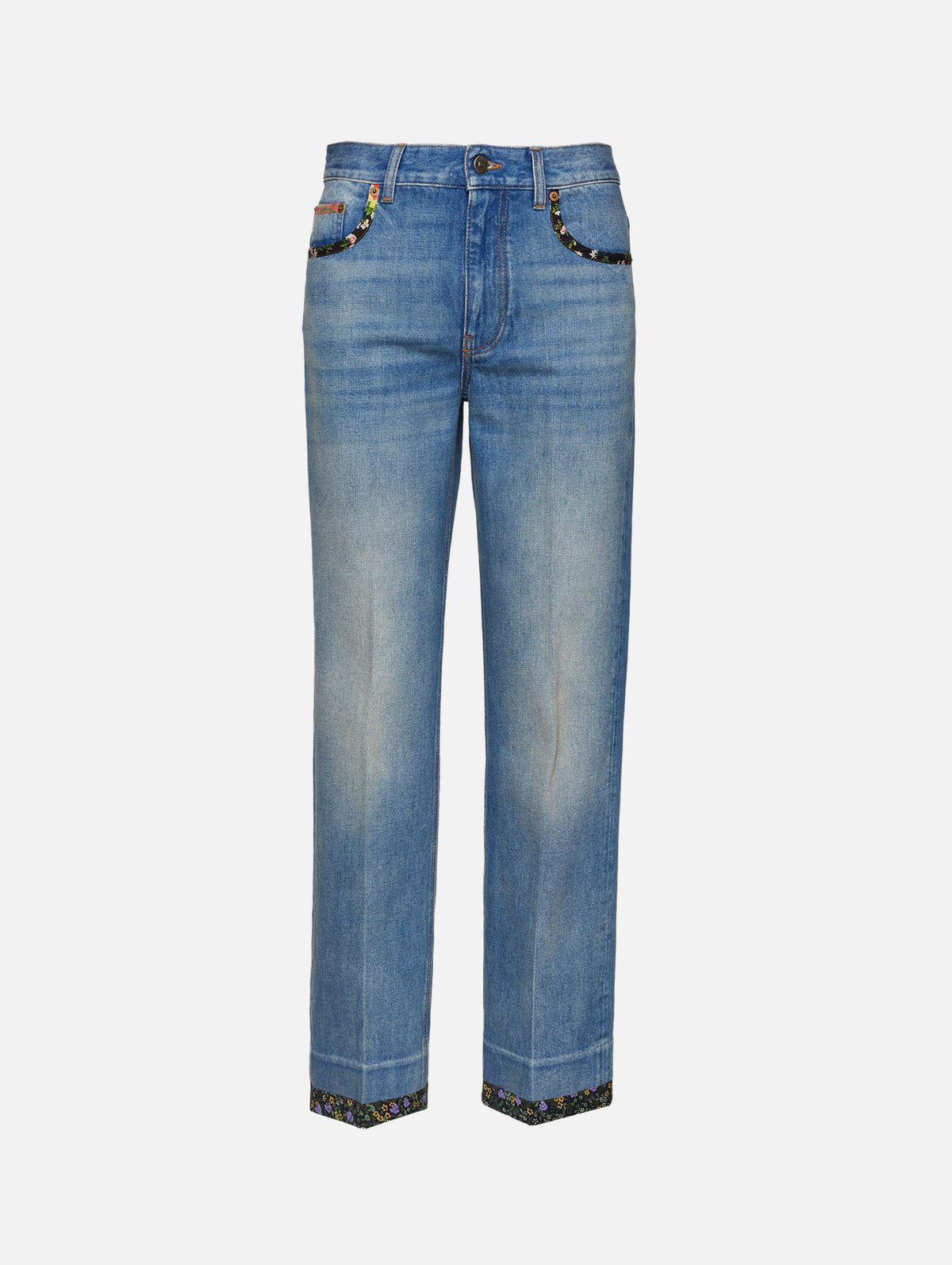 Print Trimmed Jean,VALENTINO GARAVANI,MEDIUM BLUE DENIM,Image 1