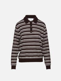Striped Ben Polo Shirt,LA LIGNE,CHOCOLATE CREAM,Image 1