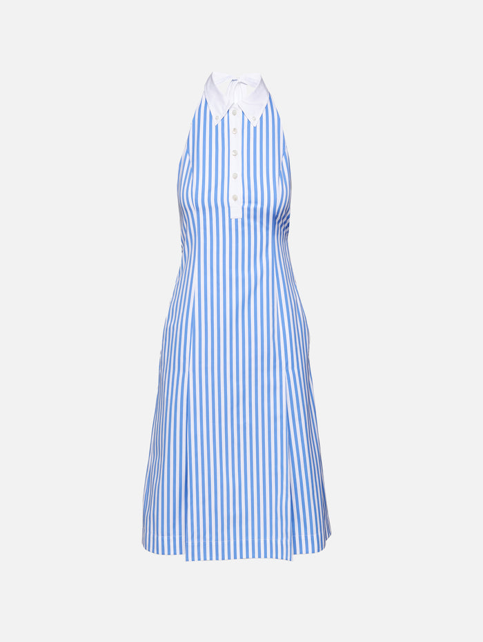 Knee Length Polo Halter Dress,THOM BROWNE,MED BLUE,Image 1