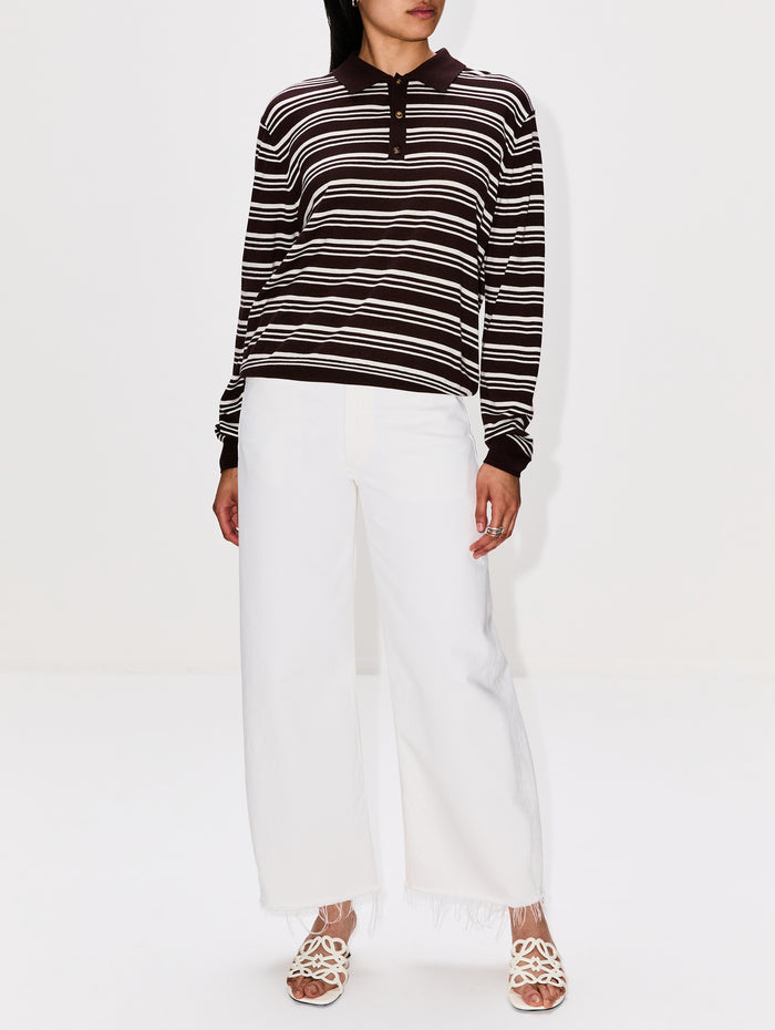 Striped Ben Polo Shirt,LA LIGNE,CHOCOLATE CREAM,Image 1