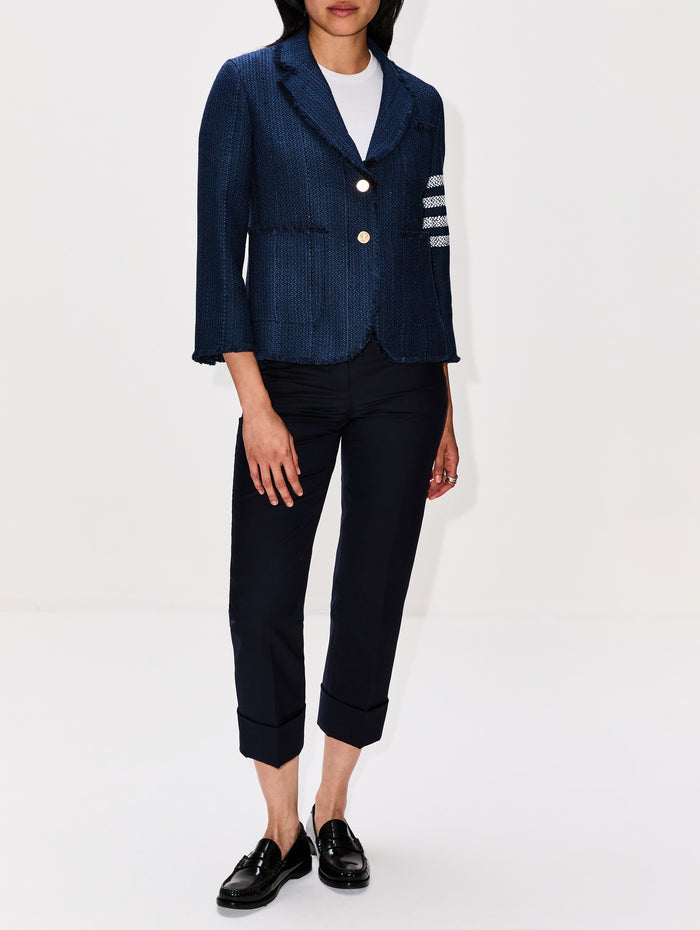 Cropped Sack Jacket,THOM BROWNE,NAVY,Image 1
