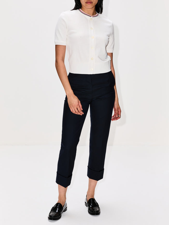 Short Sleeve Crewneck Cardigan,THOM BROWNE,NATURAL WHITE,Image 1