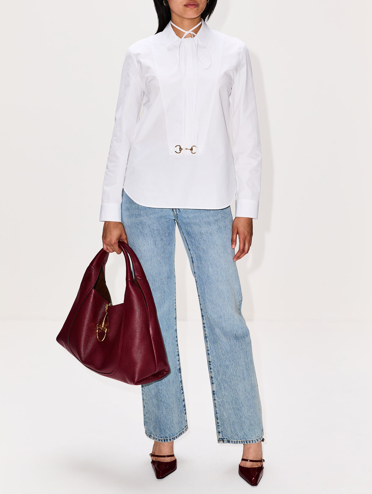 Horsebit Poplin Shirt,GUCCI,WHITE,Image 2