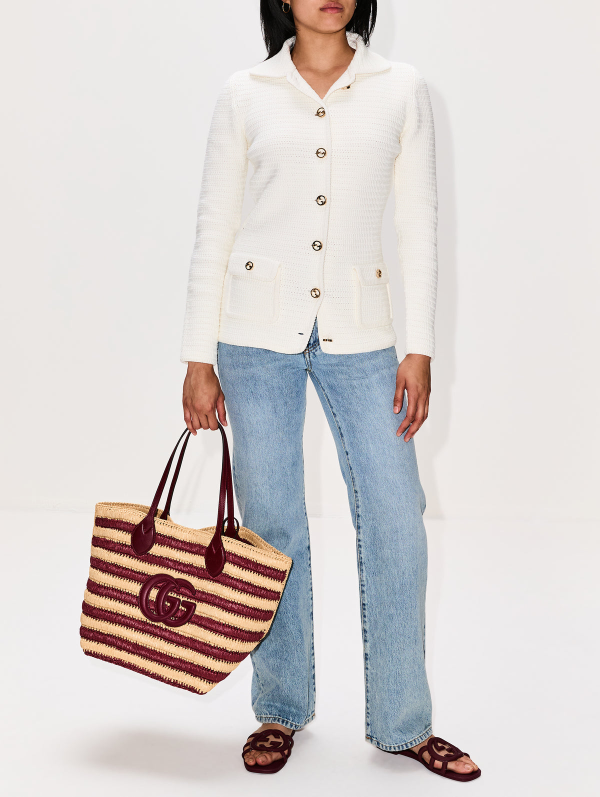 Button Up Collared Sweater,GUCCI,WHITE,Image 2