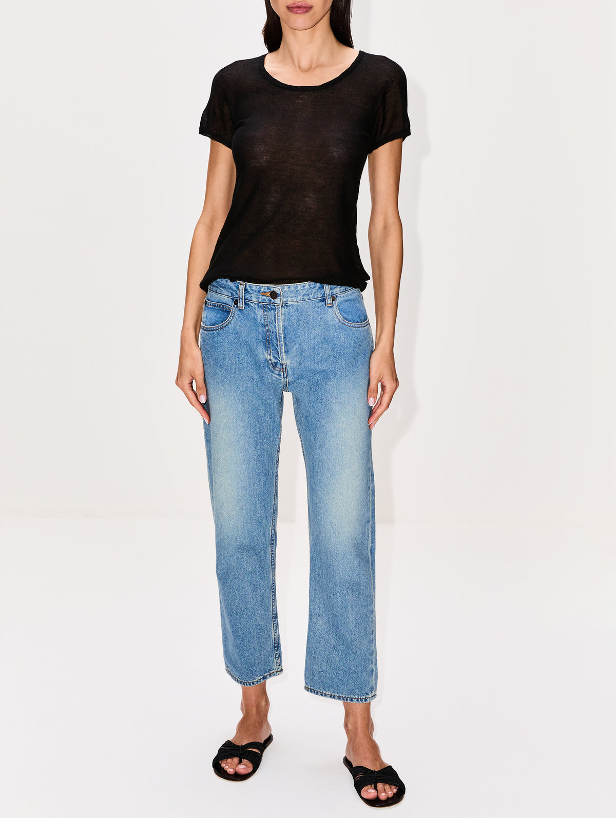 Sara Thong Slide,THE ROW,BLACK,Image 3