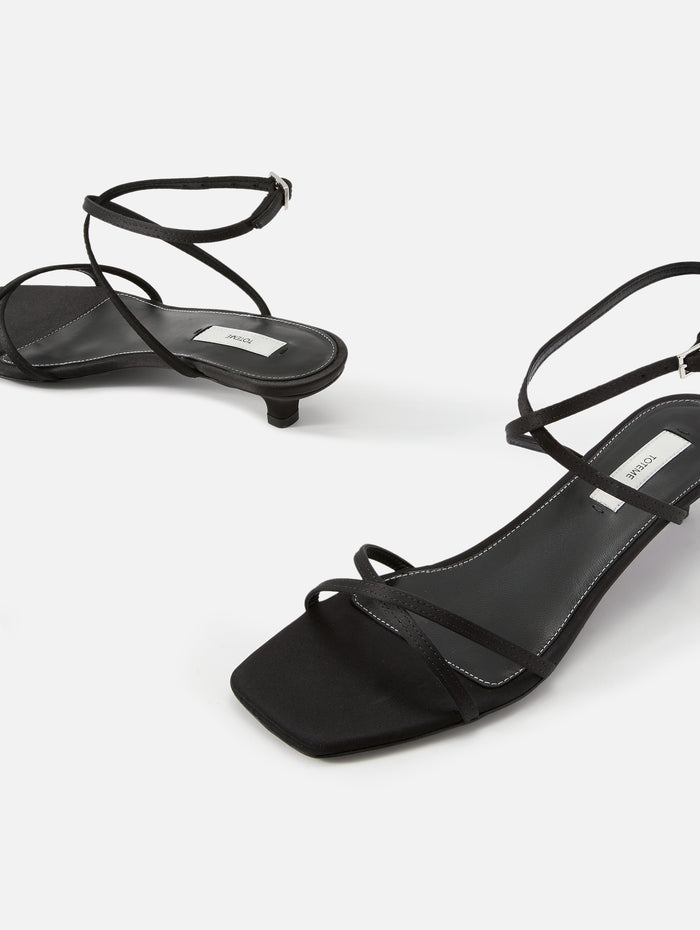 Satin Crossover Sandal,TOTÉME,BLACK,Image 1
