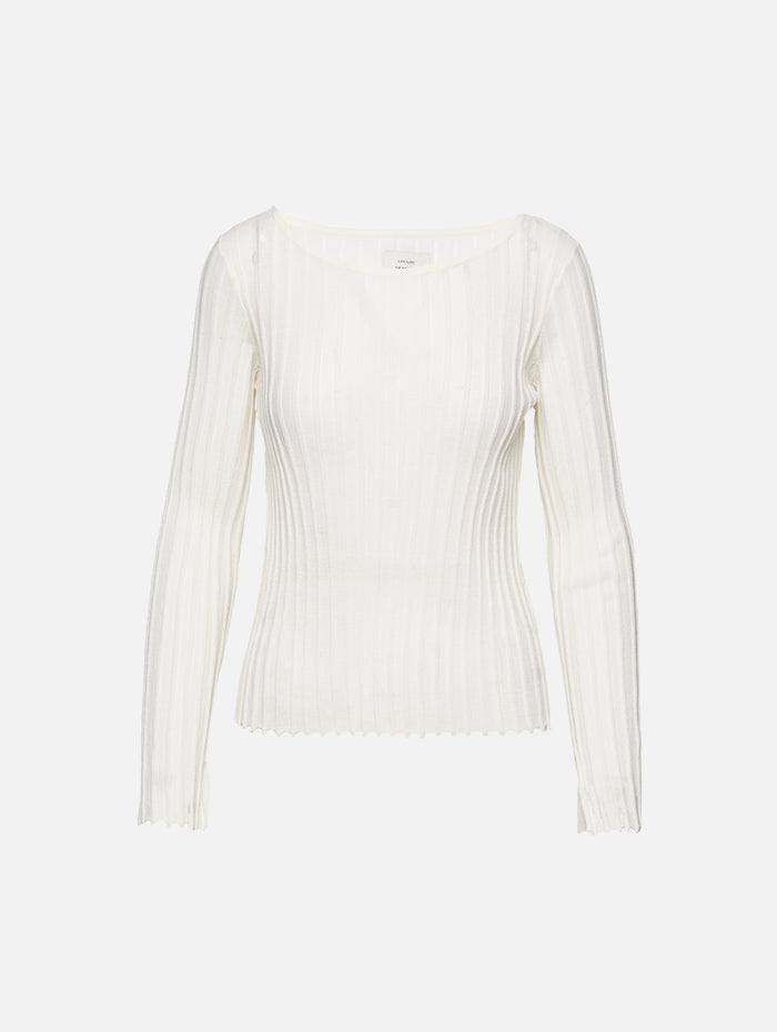 Mabille Long Sleeve Knit Top,LOULOU DE SAISON,IVORY,Image 1