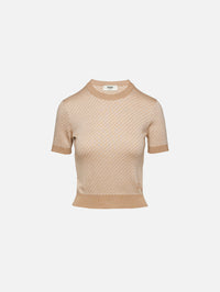 Short Sleeve Knit Top,FENDI,TOFFEE,Image 1